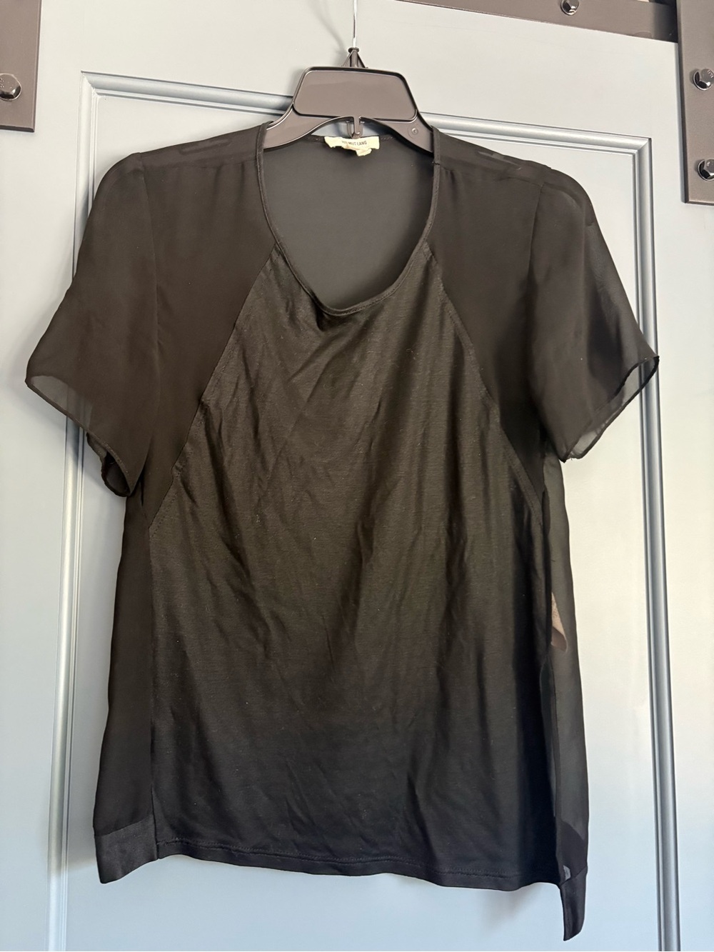 Helmut Lang Black Sheer Short-Sleeve Blouse